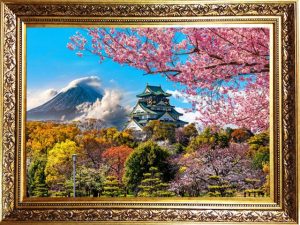 Japan-Osaka Castle and Fuji Mountain-Pictorial Carpet